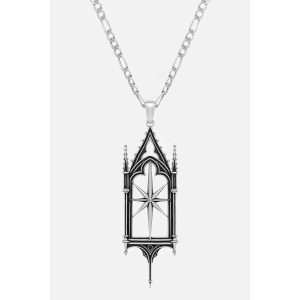 Colier Sanctum Star cu stea in opt colturi si motive de catedrala gotica, placat cu argint 925