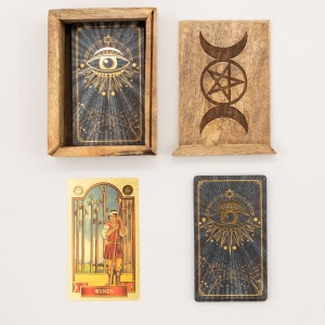 Cutie mica din lemn pentru Tarot cu suport pentru carte, Tripla Luna si Pentagrama - Img 4