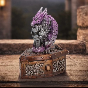 Cutie pentru bijuterii dragon violet Hoard Protector – decor gotic fantasy ( 13.8 cm ) - Img 5