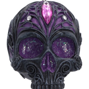 Decoratiune suspendata craniu mov Jewelled Fate 6,5 cm - House of Obscura - Img 5