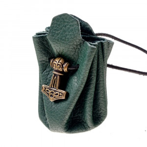 Gentuta medievala din piele cu charm Ciocanul lui Thor Mjölnir 6x5 cm - Img 2