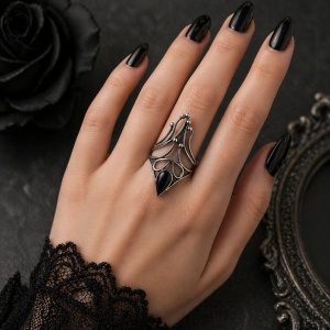 Inel argint 925 cu onix negru Black Nail – inel statement gotic dama - Img 2