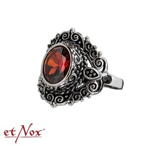 Inel din otel inoxidabil cu zirconiu rosu Ornament, latime 2 cm
