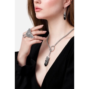 Inel Nocturnal Statement cu molie-luna si sidef natural placat cu argint 925 - Img 5