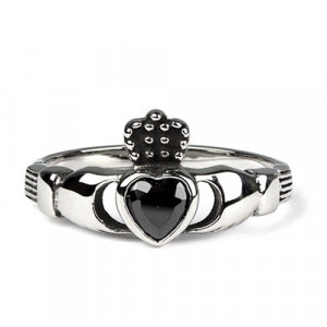 Inel otel inoxidabil cu zirconiu negru Claddagh 1.1cm