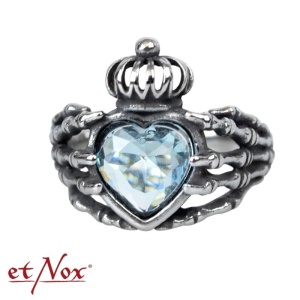 Inel otel inoxidabil pentru indragostiti Claddagh cu mana scheletica 1.9 cm - Img 2