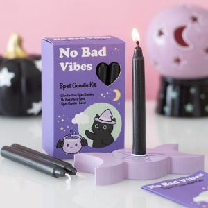 Kit ritualic de Protectie No Bad Vibes ( 12 lumanari Negre si suport in forma de Pentagrama ) - Img 2