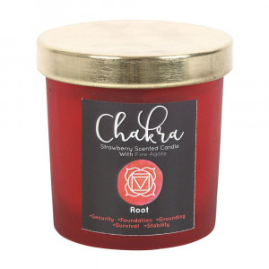 Lumanare cele 7 chakre cu bucatele de Agata de foc - Chakra radacinii (aroma capsuni) - Img 4