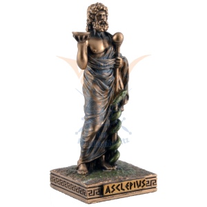 Mini statueta Aesculap (Asclepios) – Zeul Grec al Medicinei, finisaj bronz, 9 cm - Img 3