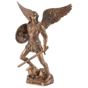 Mini statueta Arhanghelul Mihail cu sabie si scut, finisaj bronz, 10 cm
