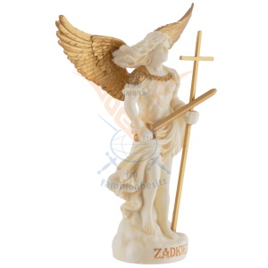 Mini statueta Arhanghelul Zadkiel, finisaj alb marmura si auriu, 10 cm - Img 3