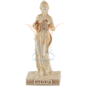 Mini statueta rasina cu finisaj alb marmura, mitologia greaca, Hygieia, zeita sanatatii