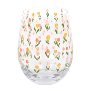 Pahar de sticla imprimat Lalele, capacitate 450 ml