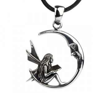Pandantiv argint Elf citind pe luna 3.9cm