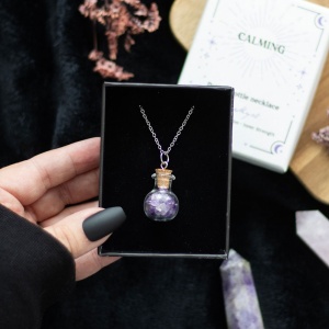 Pandantiv cu cristale de ametist in sticluta, talisman pentru armonie, Amethyst Crystal Potion - Img 5