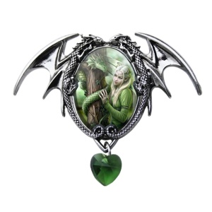 Pandantiv cu dragoni si cristal inima verde Enchanted Cameos - Suflete Inrudite, 6.1 cm