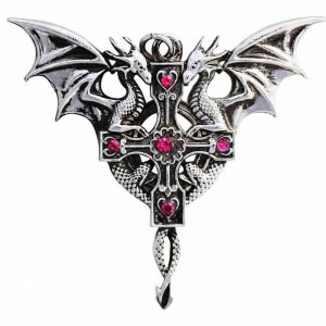 Pandantiv cu lantisor Carpe Noctum - dragoni pe cruce Duos Celtica, placat cu argint, 5.5 cm
