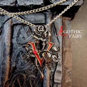 Pandantiv cu lantisor Copiii Noptii - Trandafirul vampirului, placat cu argint, 3.7 cm