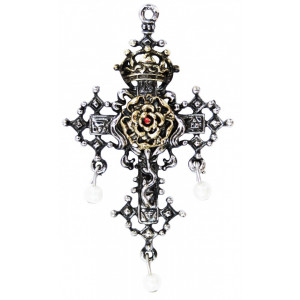 Pandantiv cu lantisor Crucea cu trandafiri, placat cu argint, talisman pentru credinta si devotiune, 5.5 cm