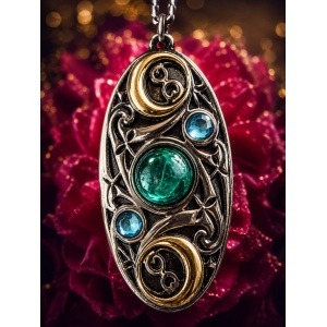 Pandantiv cu lantisor, Mythic Celts - Scutul lunii, placat cu argint, 4.5 cm