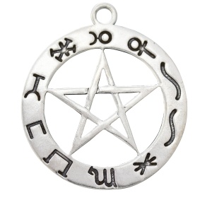 Pandantiv cu lantisor placate cu argint Sigils of The Craft - Pentagrama cu Sigiliile Ingerilor 2.5 cm