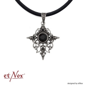 Pandantiv gotic Arwen - Juramantul Etern, cristal negru, inox, 3,7 cm