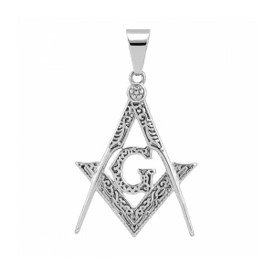 Pandantiv Masonic Compas si Echer din Otel Inoxidabil 304 – Talisman Echilibru si Ordine, 45 mm