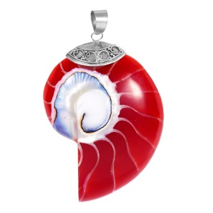 Pandantiv Nautilus rosu, argint cu cochilie naturala – evolutie si armonie, 5.2 cm