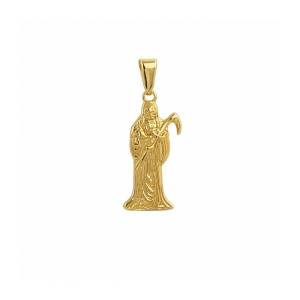 Pandantiv Santa Muerte Auriu din Otel Inoxidabil 304 – Talisman Protectie si Putere, 25 mm