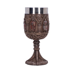 Pocal medieval cu finisaj bronz, cruci si arcade gotice, Omagiu Cavalerilor Templieri 18 cm - Img 4