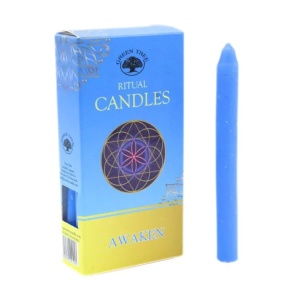 Set 10 lumanari bleu Green Tree pentru ritualuri de trezire spirituala ceara naturala, 13.5x1.5 cm