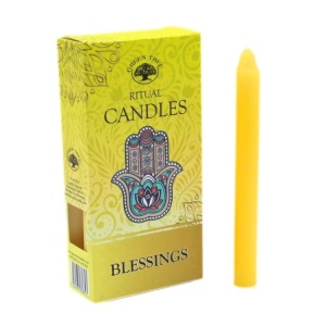 Set 10 lumanari galbene Green Tree pentru ritualuri de incredere, ceara naturala, 13.5x1.5 cm