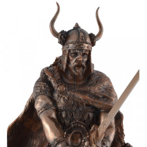 Statueta bronz si rasina, mitologie nordica, zeul prosperitatii Freyr 28 cm - Img 2