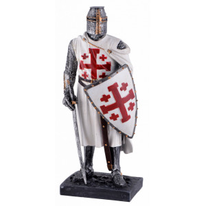 Statueta cavaler medieval Cruciat cu scut 18cm