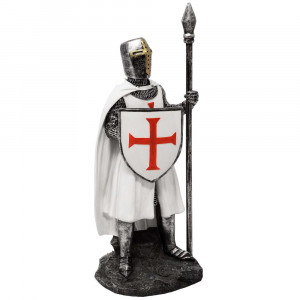 Statueta Cavaler Medieval Templier cu Scut si Sulita 20cm - Img 3