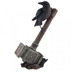 Statueta Corb asezat pe Ciocanul lui Thor 23cm