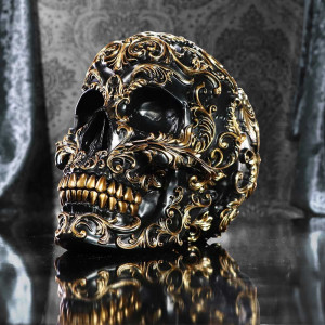 Statueta craniu negru si auriu Renaissance 19 cm - Img 2