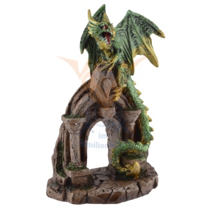 Statueta Dragon decorativ verde pe arcada antica, Hissing Dragon, 17 cm - Img 2
