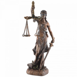 Statueta Justitia, zeita dreptatii, bronz si rasina, 17 cm