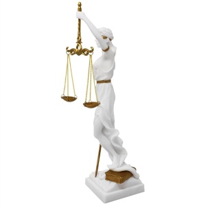 Statueta Justitia, zeita dreptatii, rasina alba cu accente aurii, 35 cm - Img 3