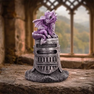 Statueta pui de dragon violet Hatchling Helm – decor medieval collector 12.7 cm - Img 5