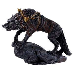 Statueta rasina si bronz, mitologia nordica, lupul Fenrir 14cm - Img 3