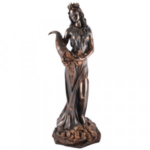 Statueta rasina si bronz, mitologia romana, zeita norocului Fortuna 71cm - Img 1