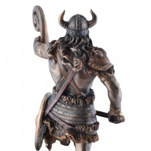 Statueta rasina si bronz Razboinic viking pe corabie 24cm - Img 5