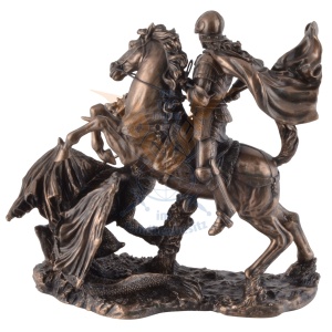 Statueta rasina si bronz, Sfantul Gheorghe si balaurul 20 cm - Img 4