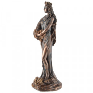 Statueta zeita norocului Fortuna cu Cornul Abundentei, 16 cm, bronz si rasina - Img 3