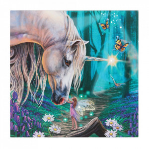 Tablou canvas cu led unicorn si zana Fairy Whispers - Lisa Parker, 30x30cm - Img 1
