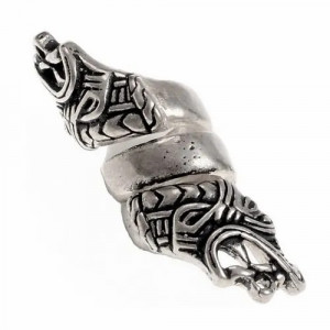 Bijuterie vikinga pentru barba/par din bronz placat cu argint Capete de dragoni, diametru 8 mm