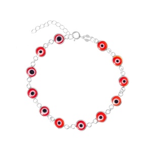 Bratara din argint cu charmuri rosii Ochiul Protector (Evil Eye), dimensiune 17+3cm