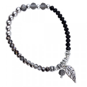 Bratara elastica cu margele din geme si charm din aliaj de zinc Frunza circumferinta 18 cm